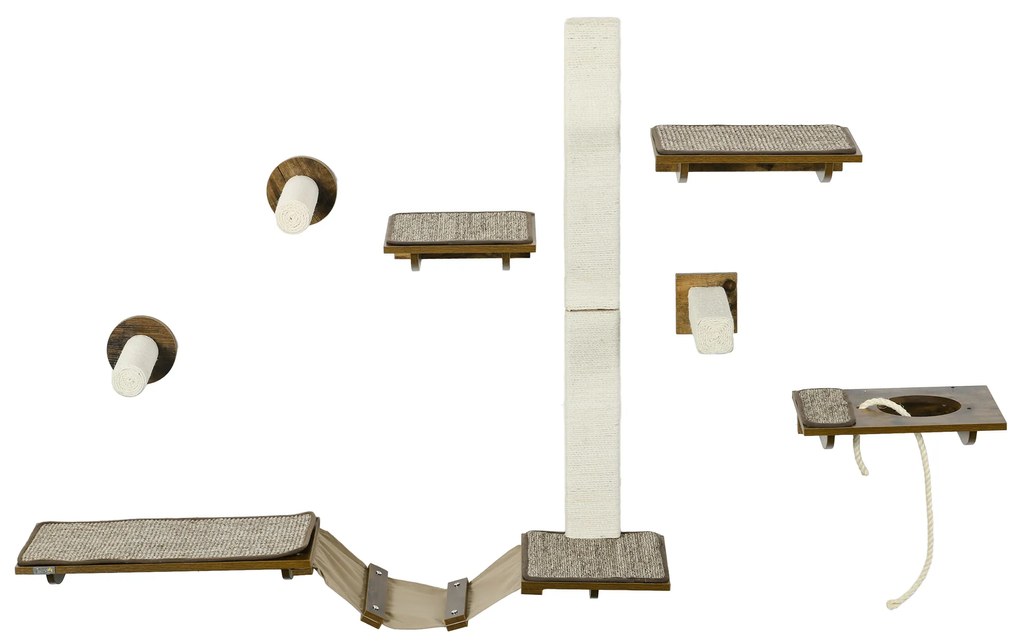 PawHut Σετ σκάλας για γάτες, τοίχος αναρρίχησης, 8 τεμάχια, έως 8 kg, ανθεκτικό, Καφέ/Κρεμ λευκό