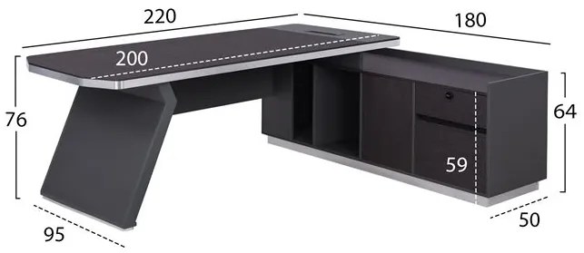 ΓΡΑΦΕΙΟ ΕΠΑΓΓΕΛΜΑΤΙΚΟ ΔΕΞΙΑ ΓΩΝΙΑ ROSEWOOD HM2084R 220X180X76Υ εκ.
