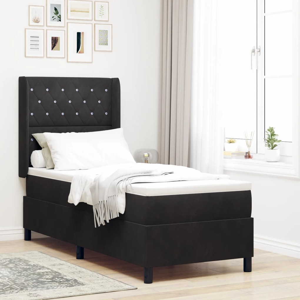 vidaXL Κρεβάτι Box Spring με Στρώμα & LED Μαύρο 80x200 εκ. Βελούδο