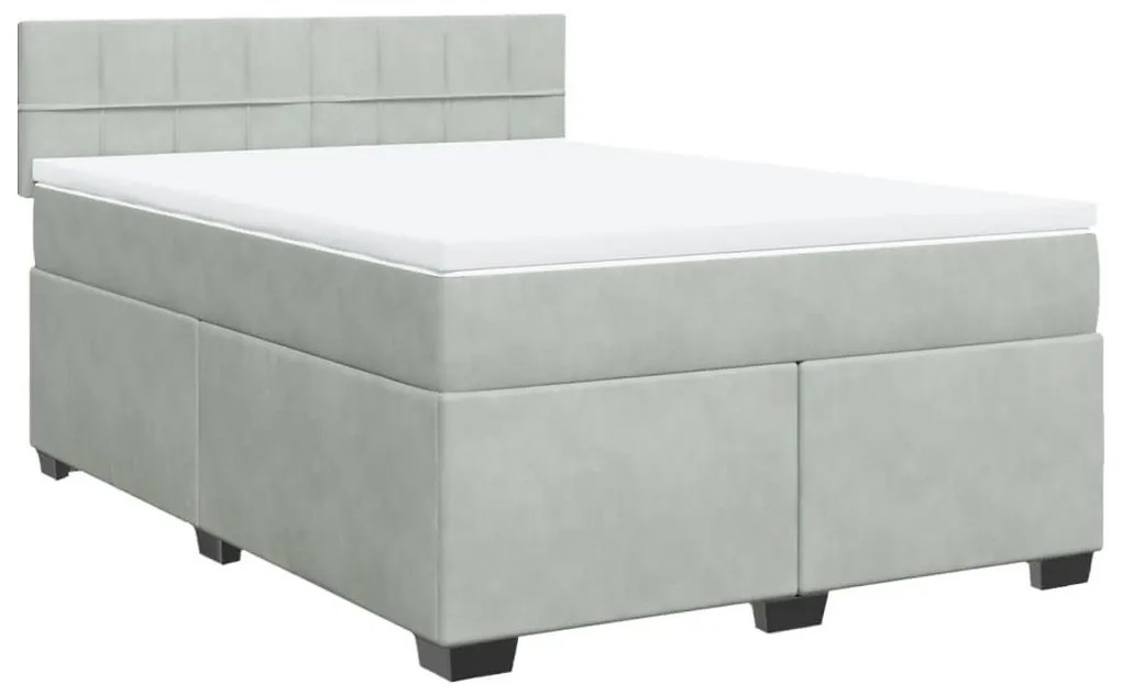 Κρεβάτι Boxspring με Στρώμα Ανοιχτό Γκρι 160x200 εκ. Βελούδινο - Γκρι