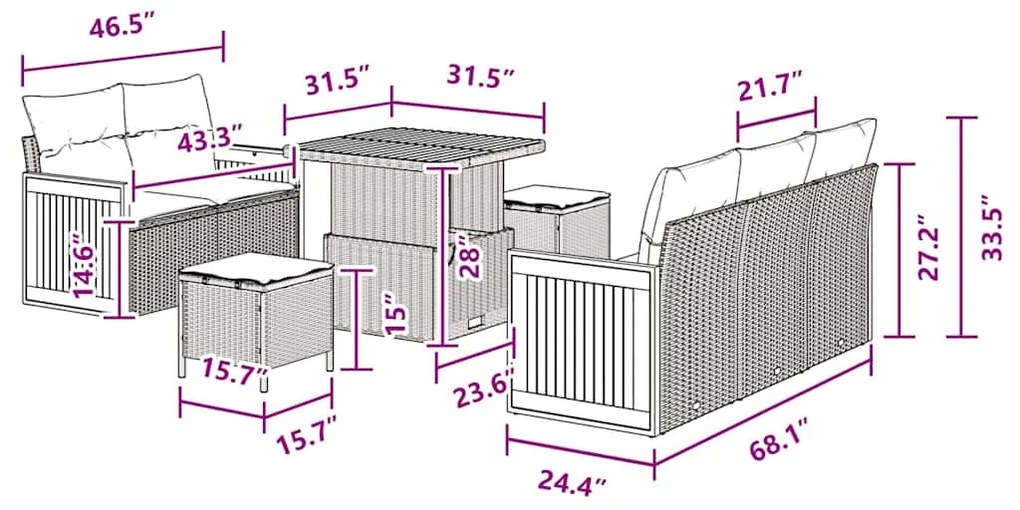 vidaXL Σετ Καναπέ Κήπου με μαξιλάρι 13 pcs Μαύρο 80 x 80 x 71 cm