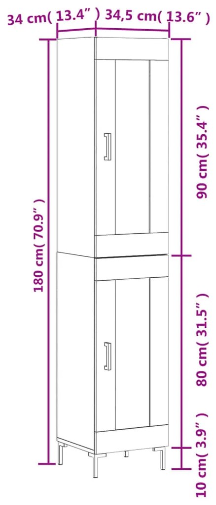 Ντουλάπι Γκρι Σκυροδέματος 34,5x34x180 εκ. Επεξεργασμένο Ξύλο - Γκρι