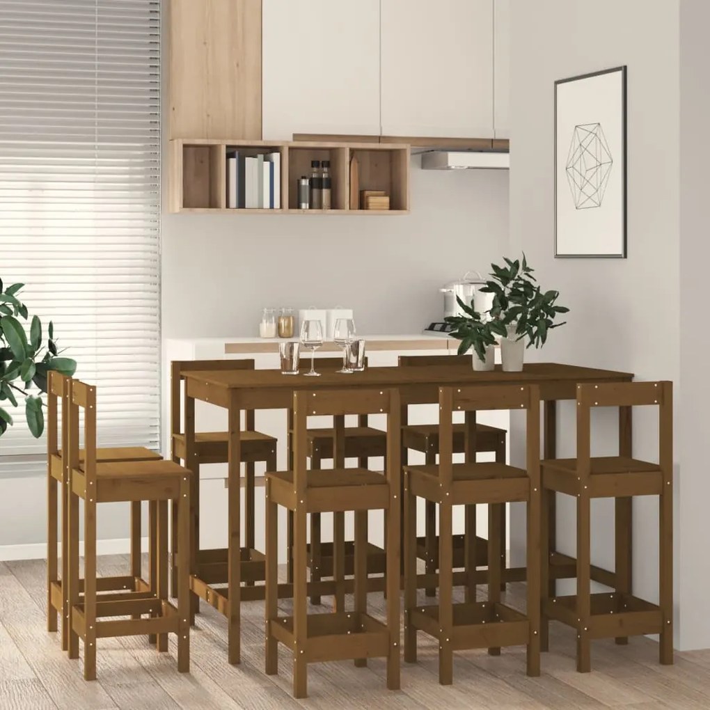 vidaXL Σετ Επίπλων Μπαρ 9 Τεμαχίων Μελί Καφέ από Μασίφ Ξύλο Πεύκου