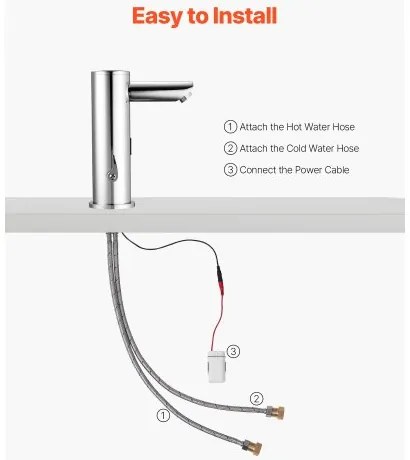 VEVOR Touchless Bathroom Sink Faucet, Automatic Motion Sensor Restroom Toilet Faucet, Hands Free Adjustable Cold Hot Single Handle Water Mixer Battery Operated for 9.5 mm Pipe,Brushed Nickel Silver