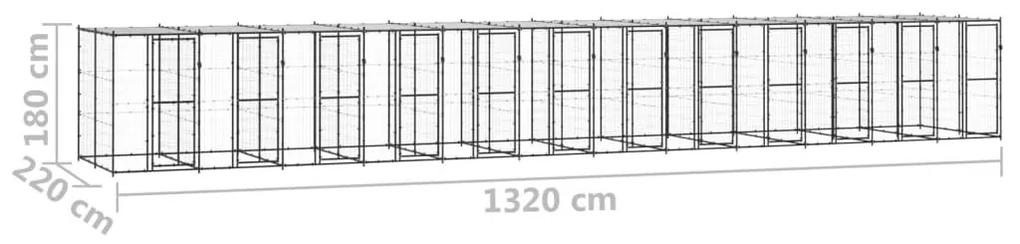 Κλουβί Σκύλου Εξωτ. Χώρου με Στέγαστρο 29,04 μ² από Ατσάλι - Μαύρο