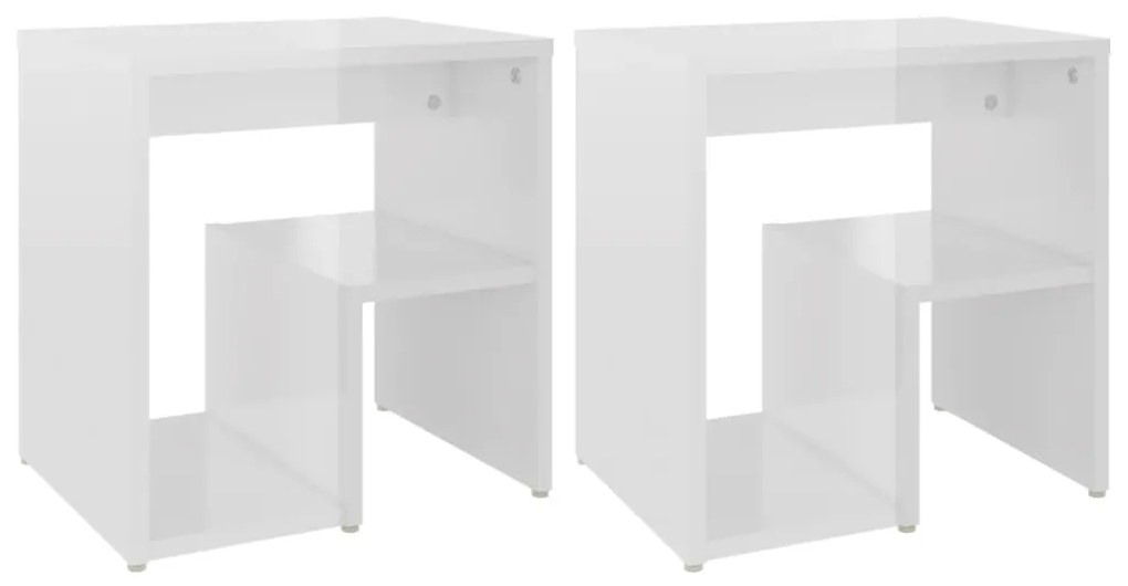 vidaXL Κομοδίνα 2 τεμ. Γυαλιστερό Λευκό 40x30x40 εκ. από Επεξ. Ξύλο