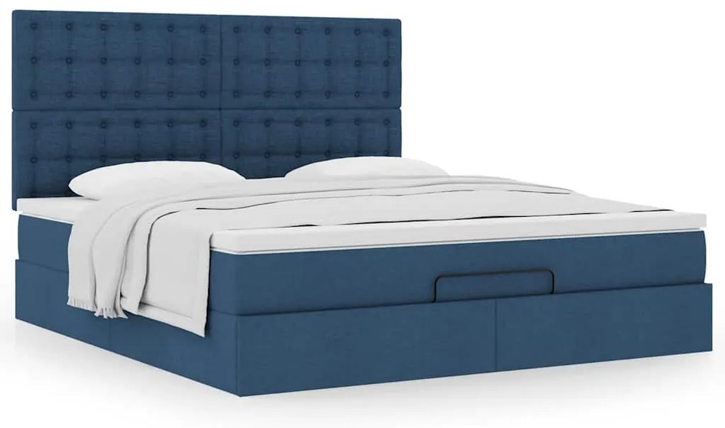 vidaXL Οθωμανικό κρεβάτι με στρώμα μπλε 160x200cm ύφασμα