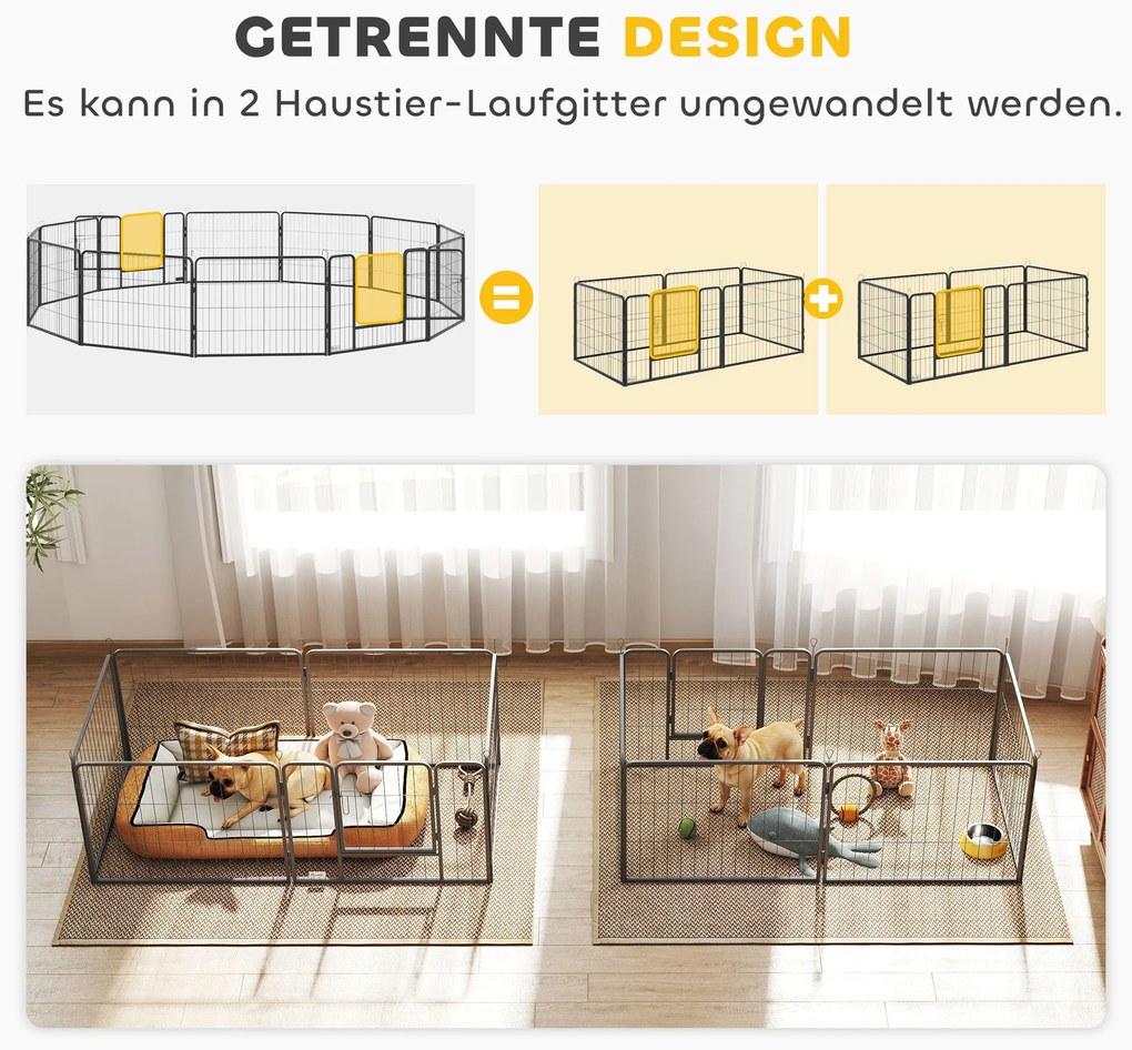 PawHut Περίφραγμα για κατοικίδια, εκτροφείο κουταβιών, πύλη κουταβιών, 12 πάνελ, εξωτερικού & εσωτερικού χώρου, Μαύρο