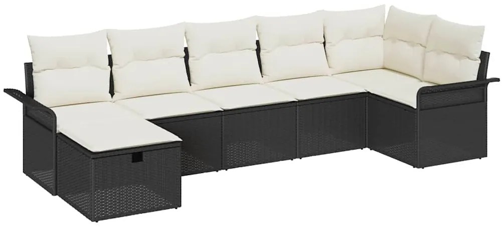 vidaXL Σετ Καναπέ Κήπου με μαξιλάρι 7 pcs Μαύρο Πολυ ράταν