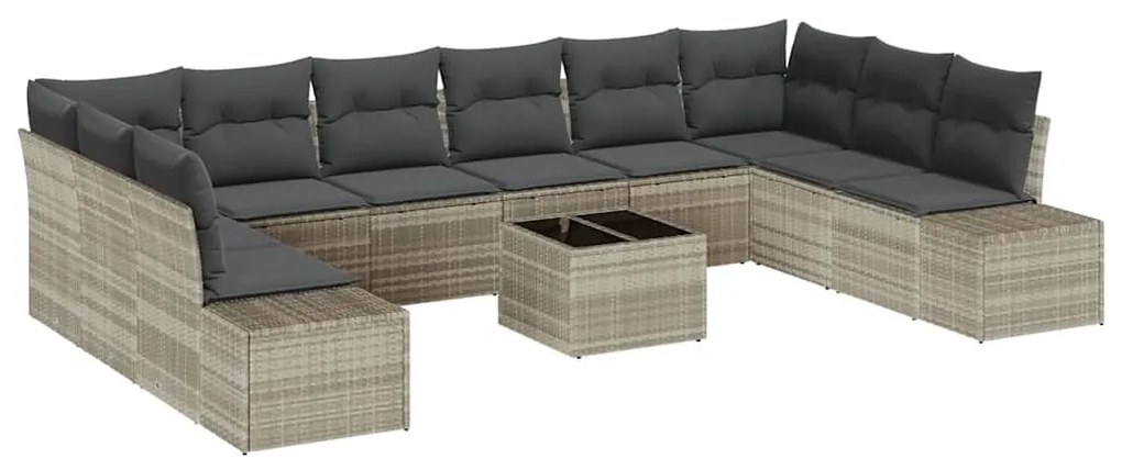 vidaXL Σετ Καναπέ Κήπου με μαξιλάρι 11 pcs Ανοιχτό γκρι Πολυ ράταν