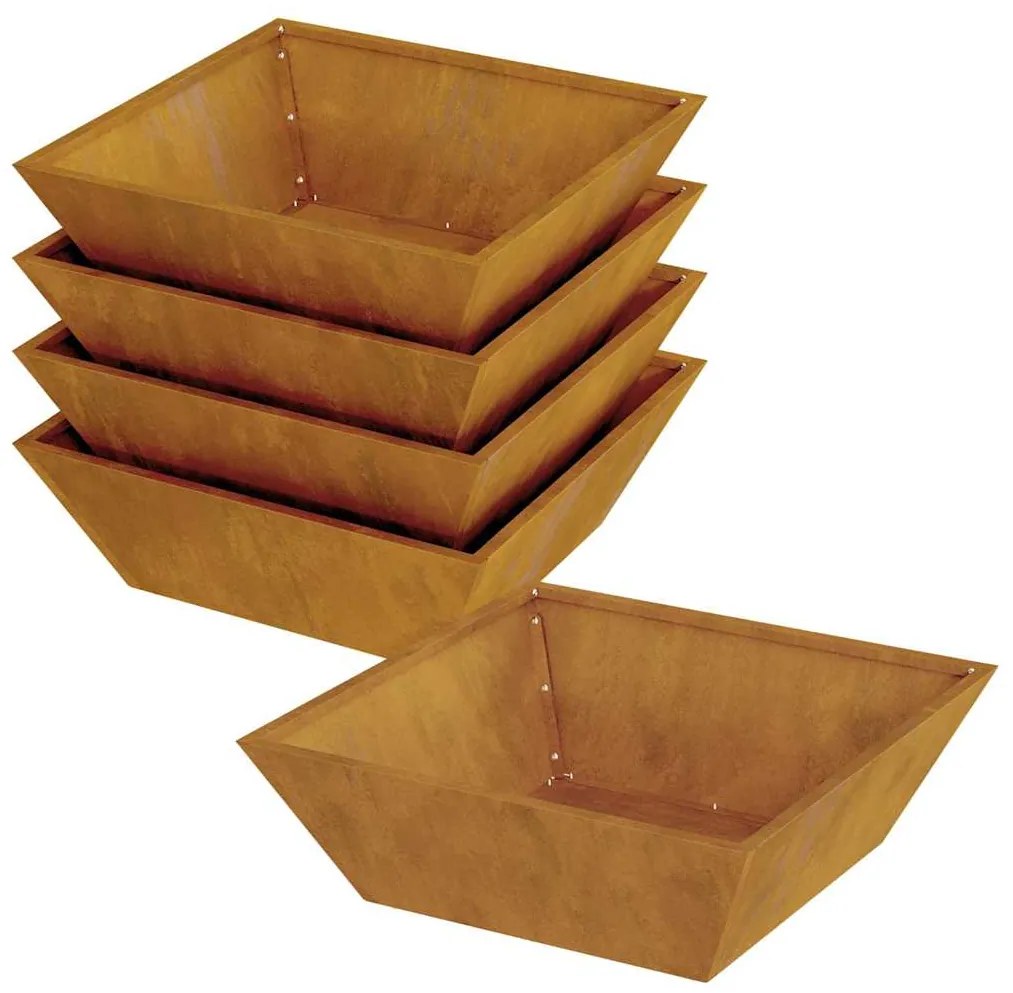 vidaXL Γλάστρα Κήπου 5 pcs Σκ rusty 50 x 50 x 15 cm