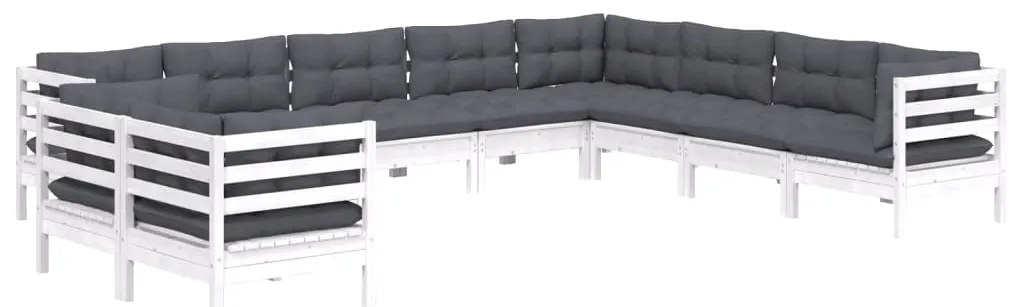 vidaXL Σαλόνι Κήπου Σετ 10 Τεμαχίων Λευκό από Ξύλο Πεύκου με Μαξιλάρια