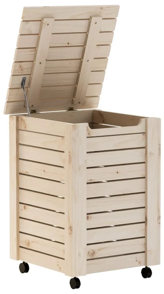 vidaXL Καλάθι Άπλυτων με Τροχούς RANA 45x45x64εκ. Μασίφ Ξύλο Πεύκου