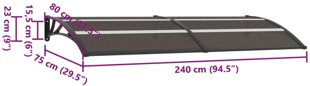 vidaXL Στέγαστρο Πόρτας Μαύρο 240 x 75 εκ. Πολυανθρακικό
