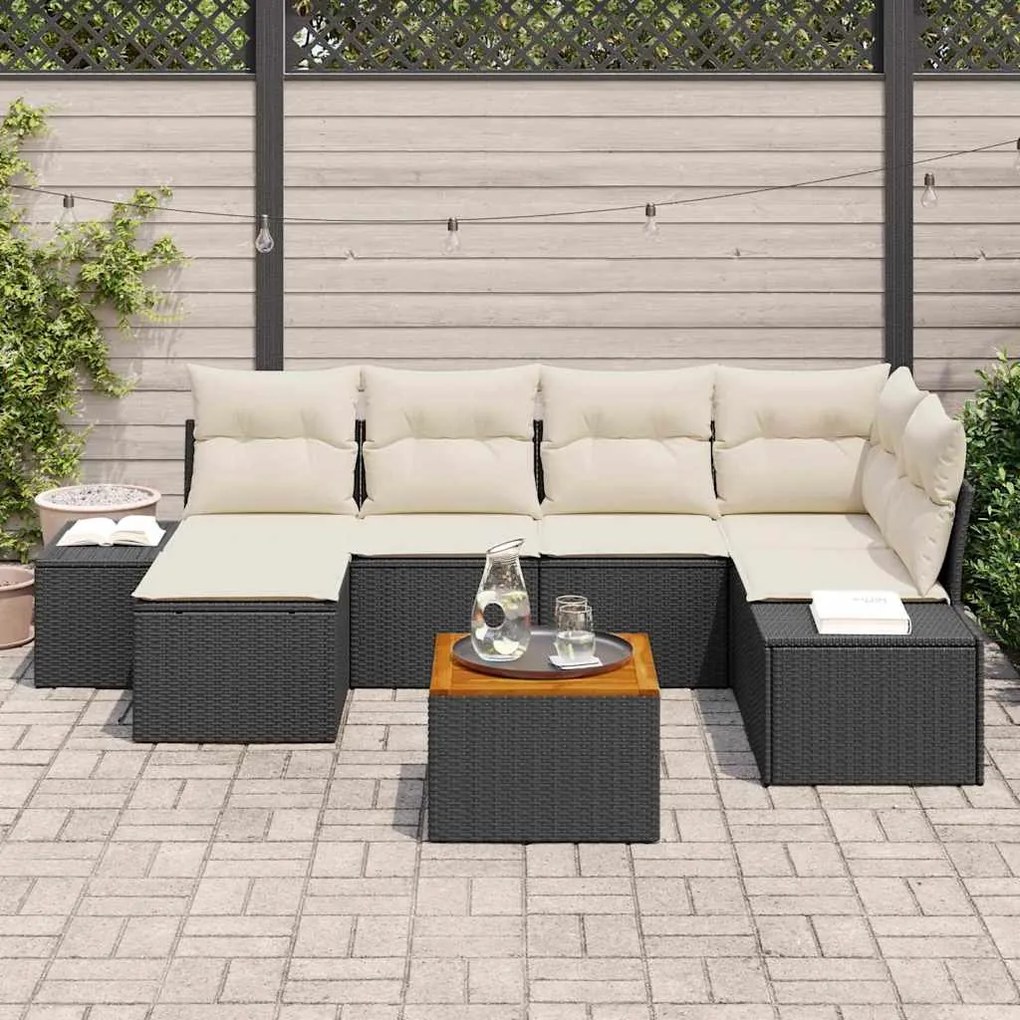 vidaXL Σετ Καναπέ Κήπου με μαξιλάρι 7 pcs Μαύρο Πολυ ράταν