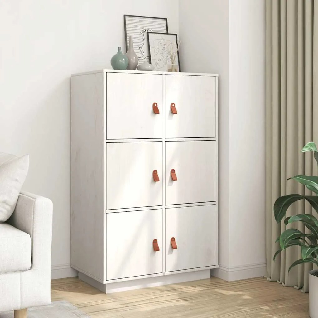 vidaXL Ντουλάπι Ψηλό Λευκό 67 x 40 x 108,5 εκ. από Μασίφ Ξύλο Πεύκου