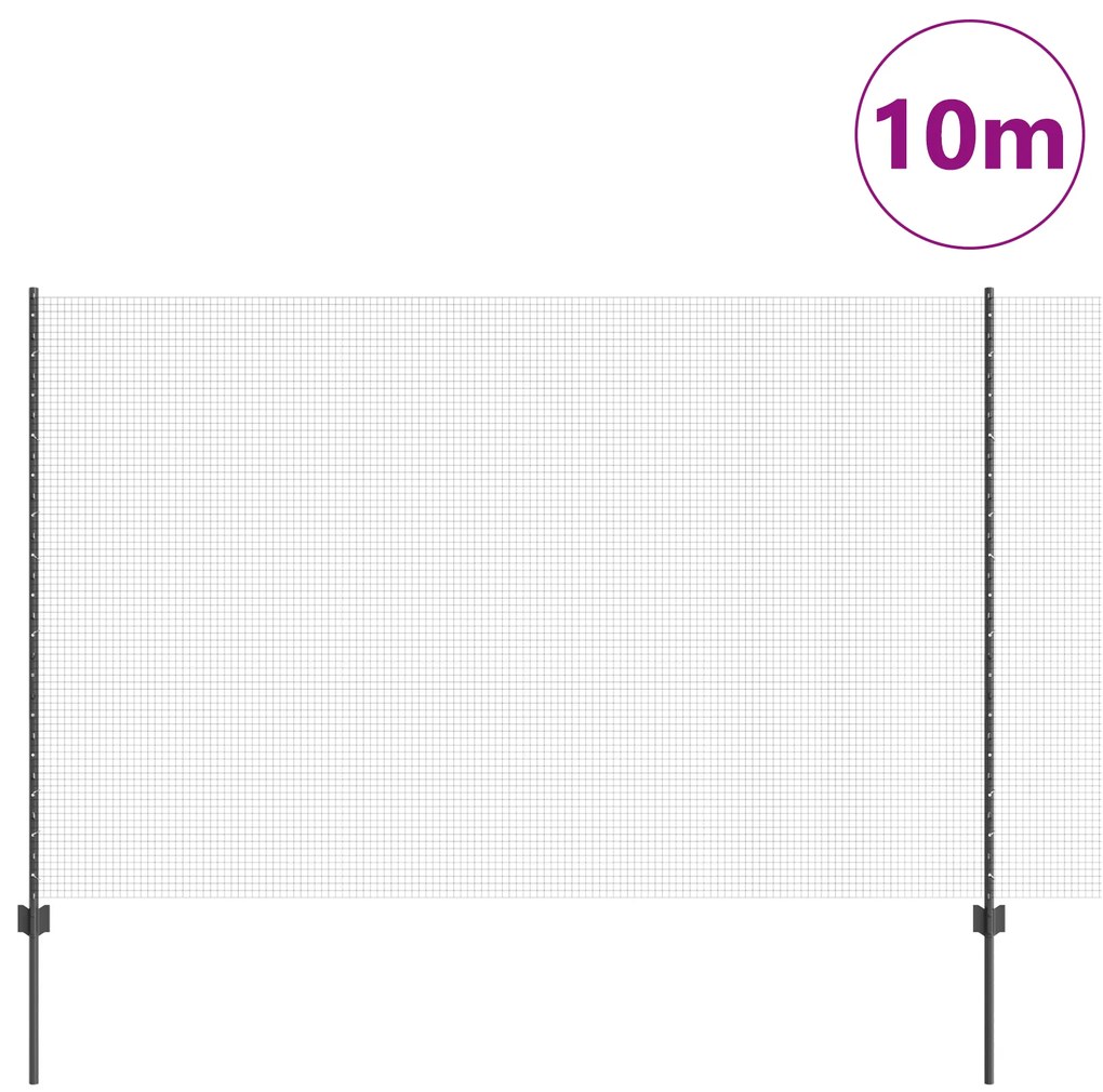 vidaXL Συρματόπλεγμα με 10 U Πόδια Γκρι 1.5x10 μ. Χάλυβας