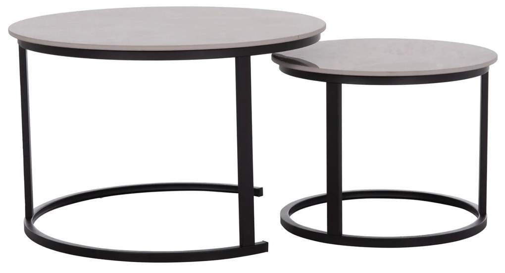 Τραπεζάκια σαλονιού TALOS Σετ 2 τμχ. Κεραμικό TOP με Όψη Γκρί Μαρμάρου Φ70 + Φ50εκ. 70x70x45.5 εκ.