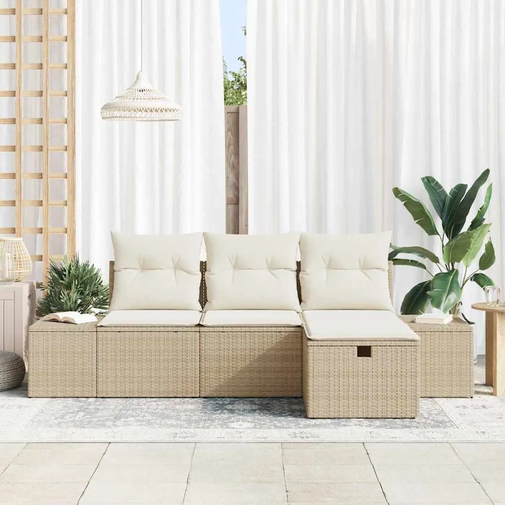 vidaXL Σετ Καναπέ Κήπου 4 pcs Μπεζ 55 x 62 x 69 εκ Πολυ ράταν