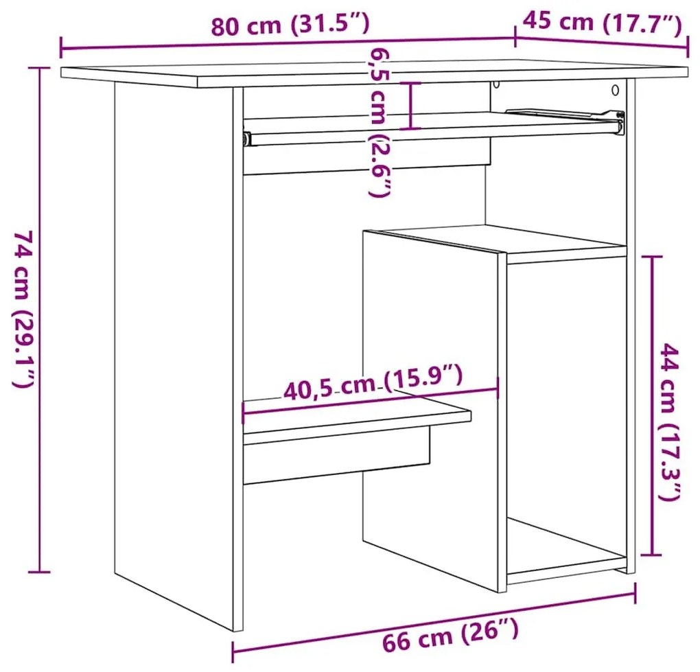 Γραφείο Λευκό 80 x 45 x 74 εκ. από Επεξ. Ξύλο - Λευκό