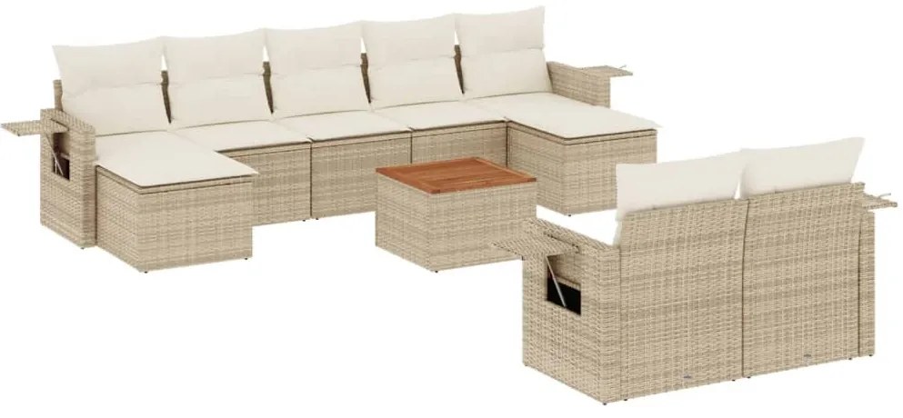 vidaXL Σετ Καναπέ Κήπου 10 τεμ. Μπεζ Συνθετικό Ρατάν με Μαξιλάρια