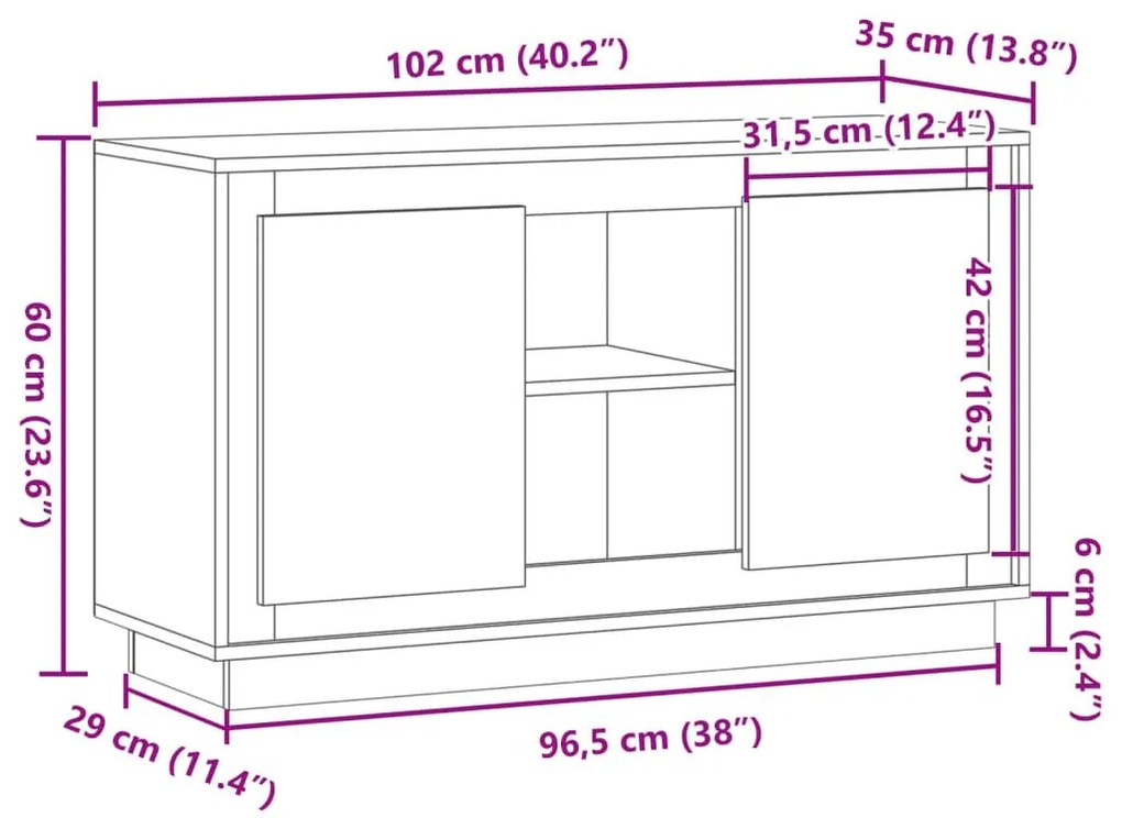 Ντουλάπι Παλαιό Ξύλο 102x35x60 εκ. από Επεξεργασμένο Ξύλο - Καφέ