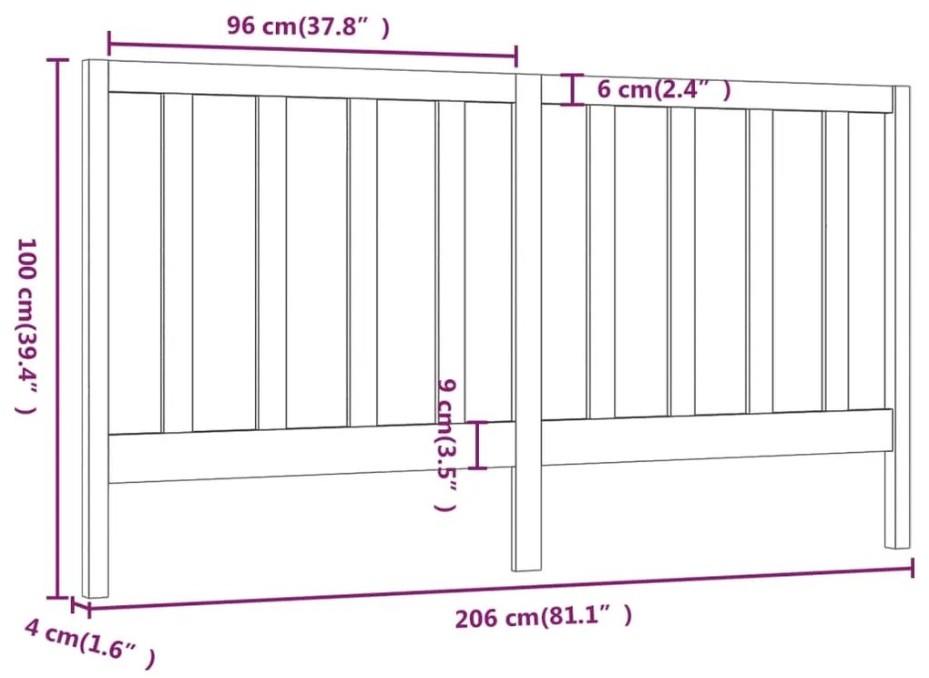 vidaXL Κεφαλάρι Κρεβατιού Μελί 206 x 4 x 100 εκ. από Μασίφ Ξύλο Πεύκου