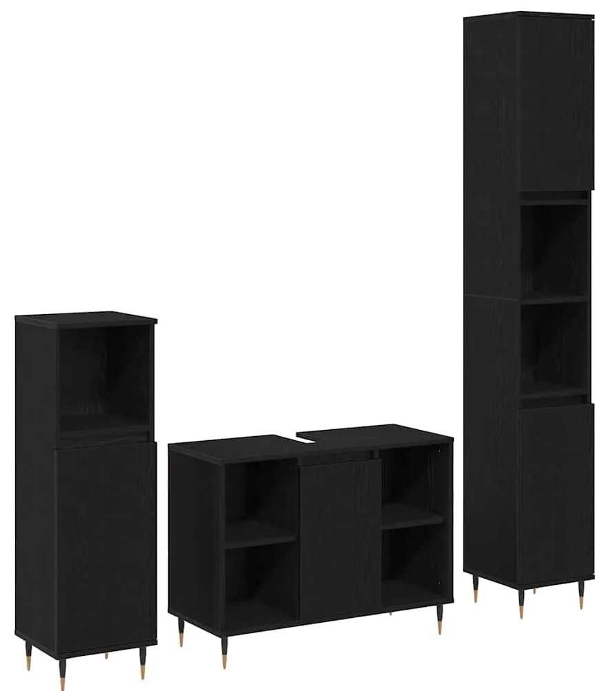 vidaXL Σετ Επίπλων Μπάνιου με πόρτα 3 pcs Μαύρη Οξυά 30 x 30 x 180 cm