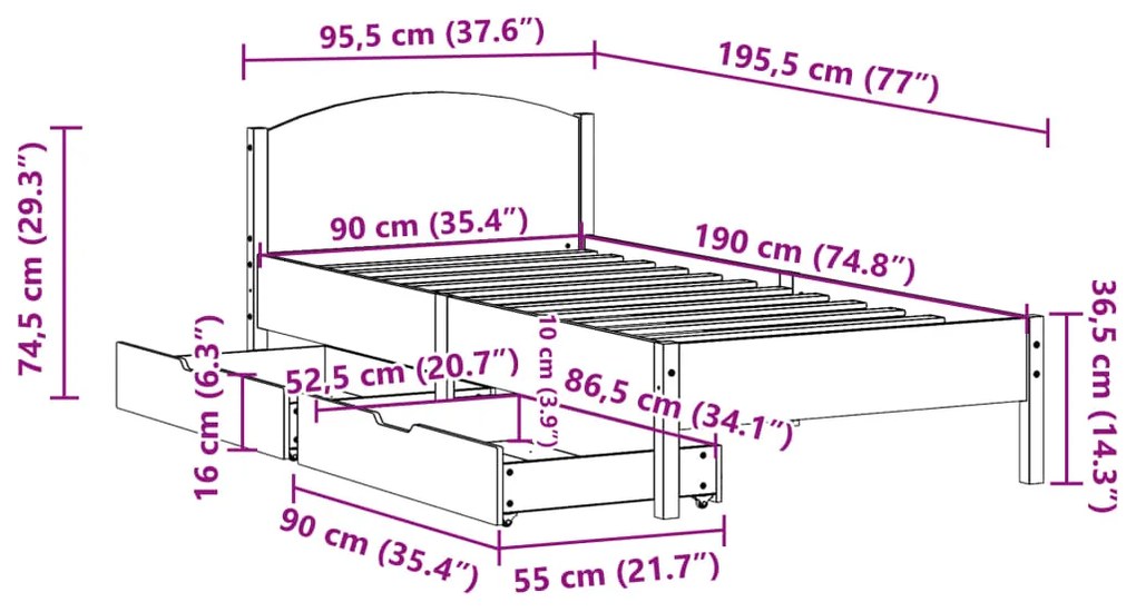 ΣΚΕΛΕΤΟΣ ΚΡΕΒΑΤΙΟΥ ΧΩΡΙΣ ΣΤΡΩΜΑ 90X190 ΕΚ ΜΑΣΙΦ ΞΥΛΟ ΠΕΥΚΟΥ 3301848