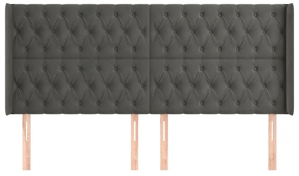 Κεφαλάρι με Πτερύγια Σκούρο Γκρι 183x16x118/128 εκ. Βελούδινο - Γκρι