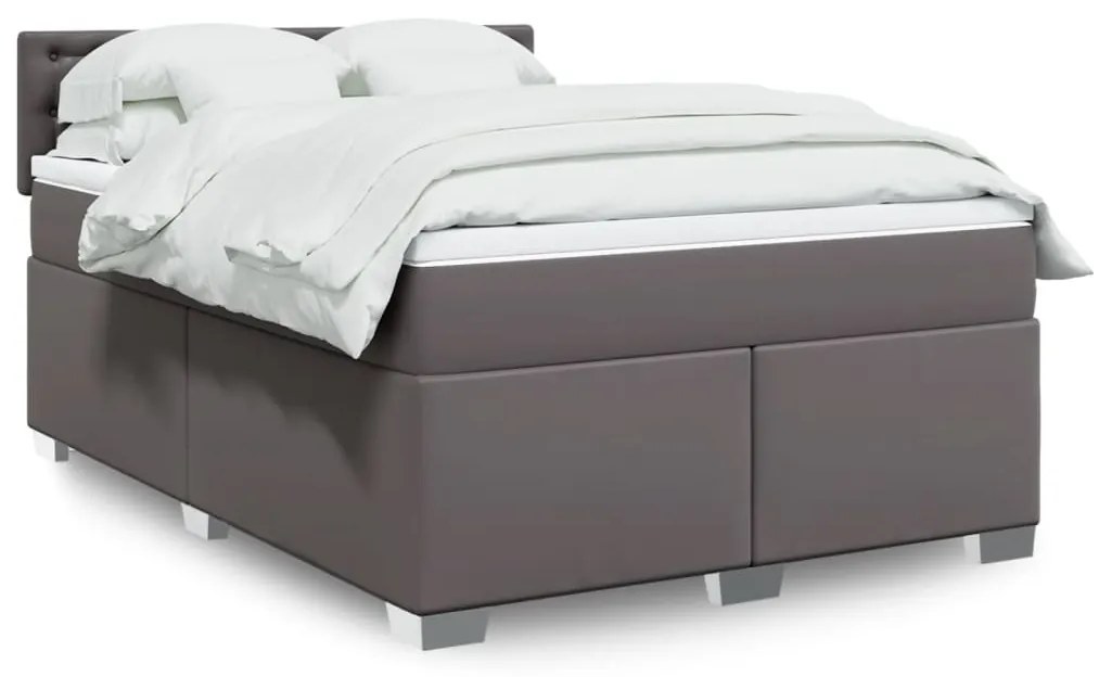 Κρεβάτι Boxspring με Στρώμα Γκρι 160x200εκ. από Συνθετικό Δέρμα - Γκρι