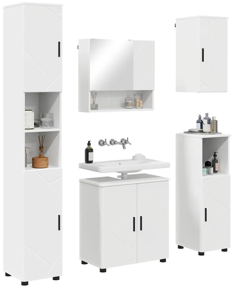 vidaXL Σετ Επίπλων Μπάνιου Επιτοίχιο 5 pcs Λευκό 61 x 35 x 64 εκ.