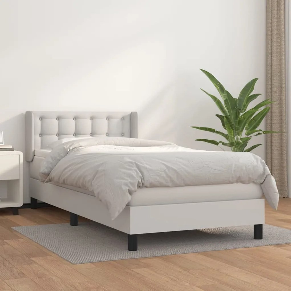 vidaXL Κρεβάτι Boxspring με Στρώμα Λευκό 90x200εκ. από Συνθετικό Δέρμα