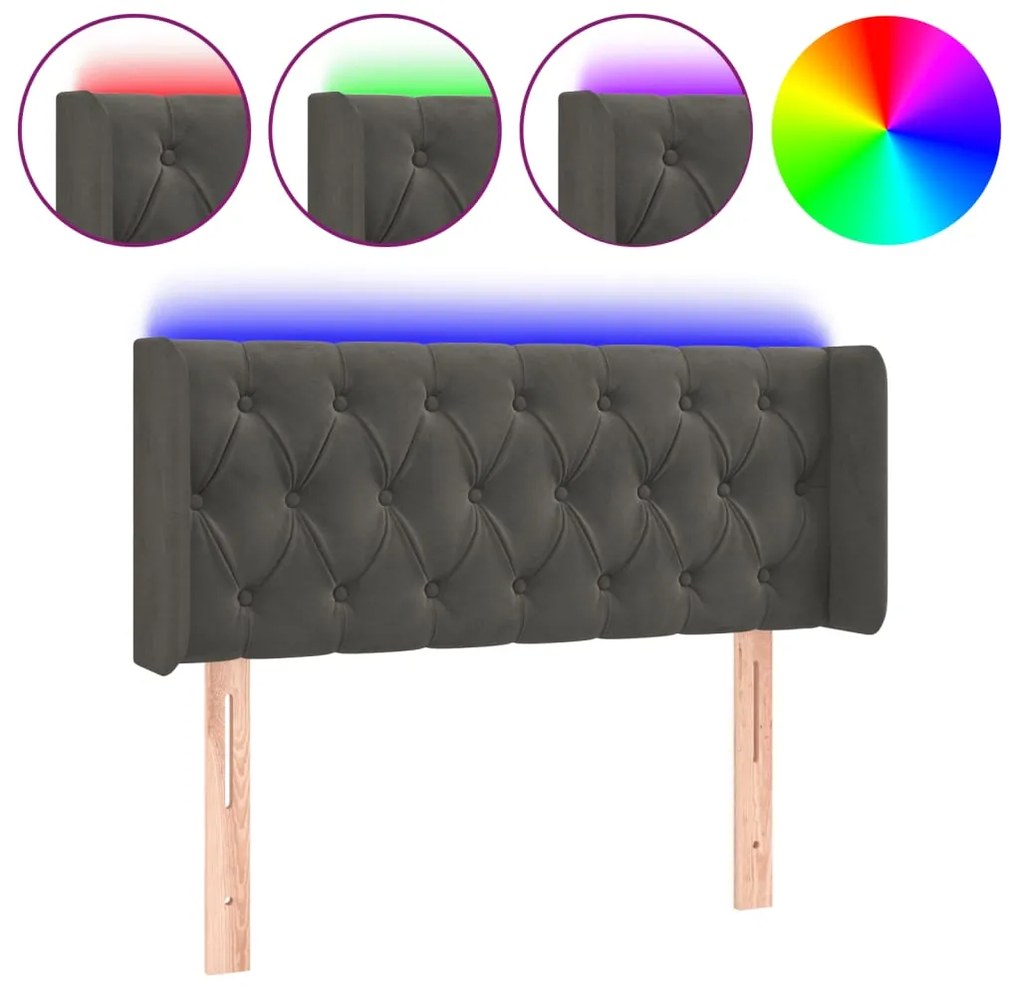 Κεφαλάρι Κρεβατιού LED Σκούρο Γκρι 93x16x78/88 εκ. Βελούδινο 3123609