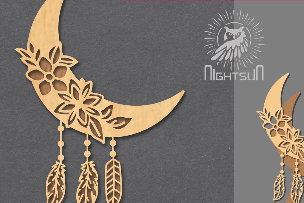 Σετ των 2 Intra απο ξύλο plywood 3mm-4mm πάχος Boho Moon Decoration 6 Δίασταση 15x15 cm INTRAFABR-121844029