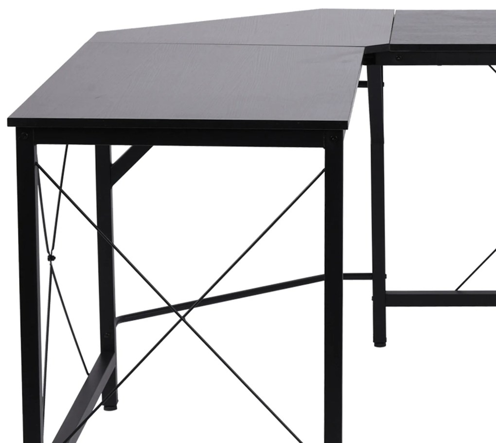 Γραφείο υπολογιστή, Γραφείο σε σχήμα L, Γωνιακό γραφείο, Γραφείο γωνίας, MDF Μαύρο, 150 x 150 x 76 εκ.