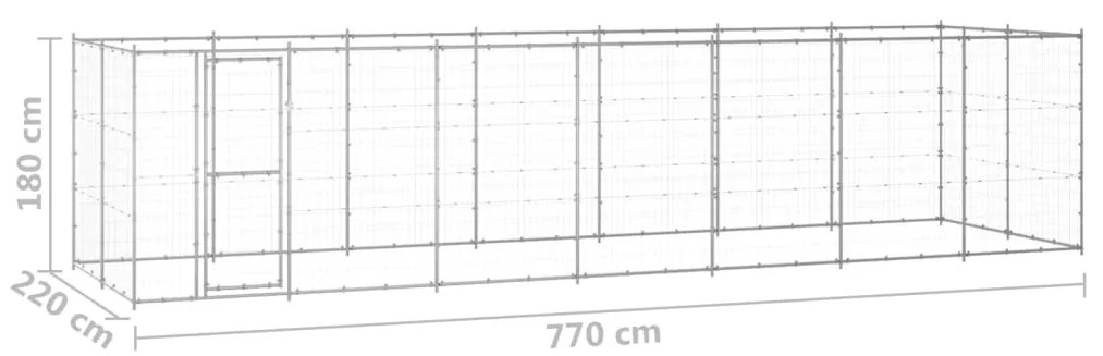 Κλουβί Σκύλου Εξωτερικού Χώρου 16,94 μ² από Γαλβανισμένο Χάλυβα - Ασήμι