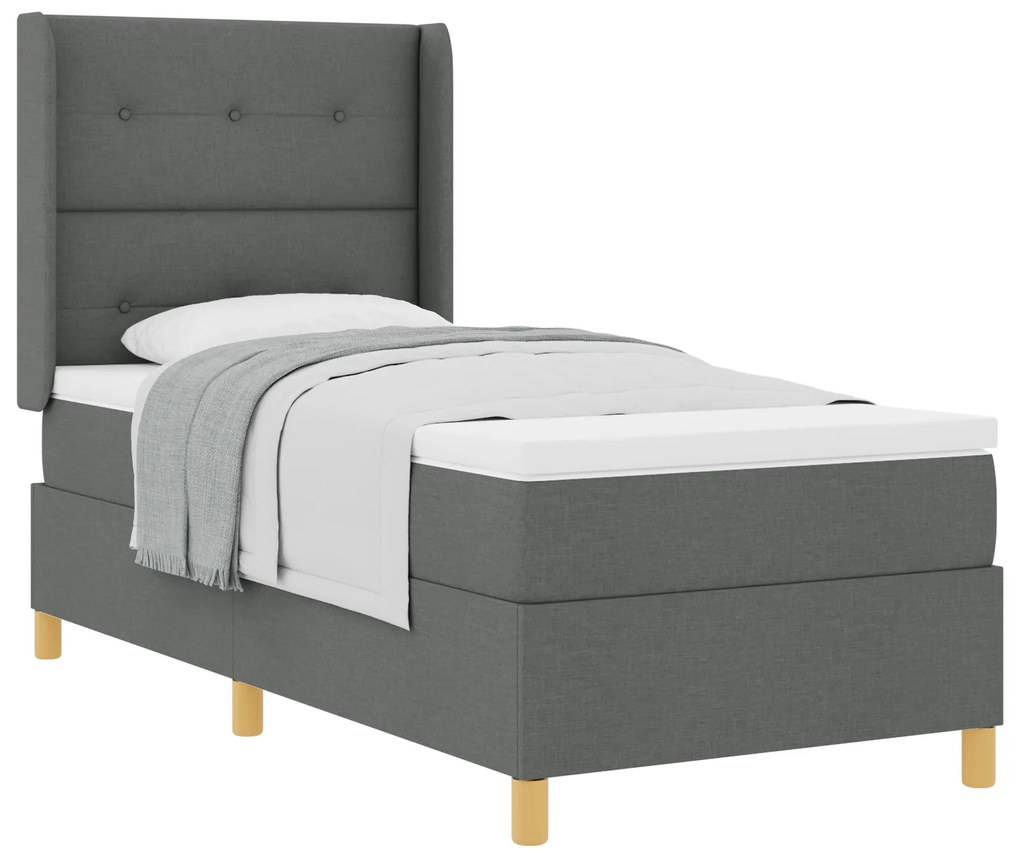 vidaXL Κρεβάτι με Στρώμα Dark Grey 90x200 εκ. Υφάσματα