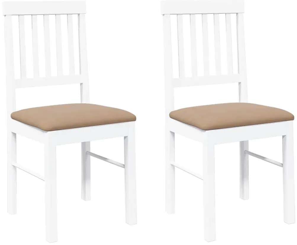 vidaXL Καρέκλες τραπεζαρίας με μαξιλάρια 2 τεμάχια Λευκό μασίφ ξύλο
