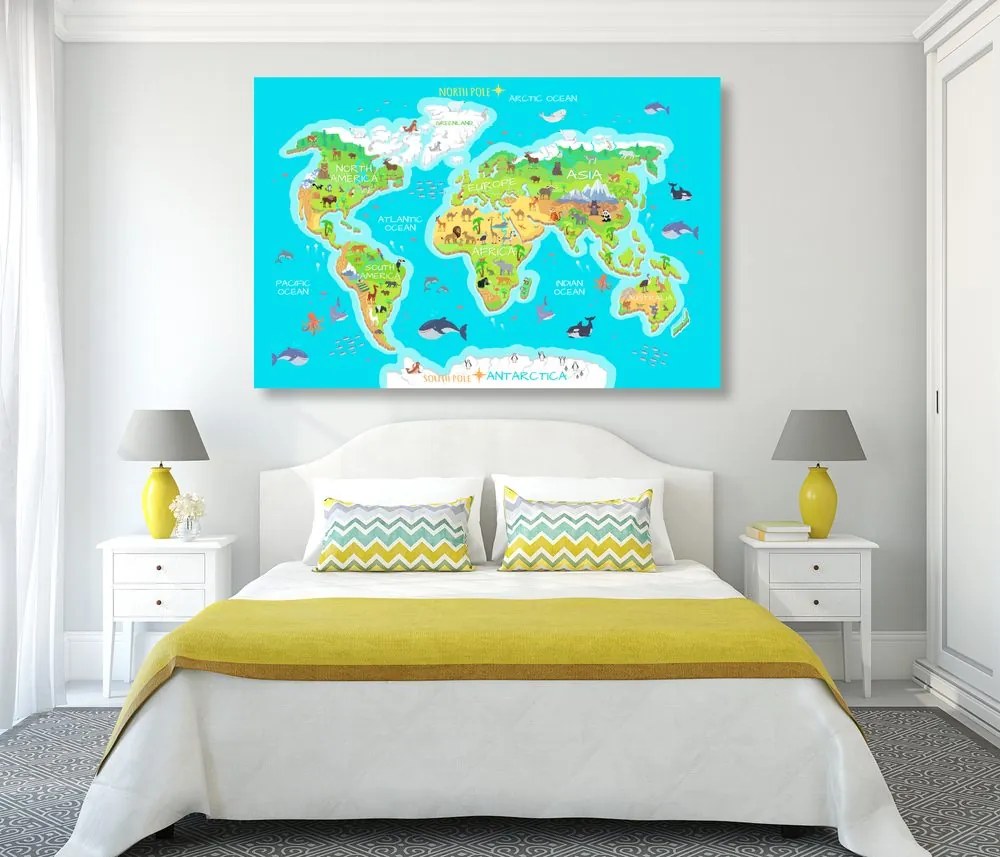 Εικόνα γεωγραφικό χάρτη του κόσμου για παιδιά - 90x60