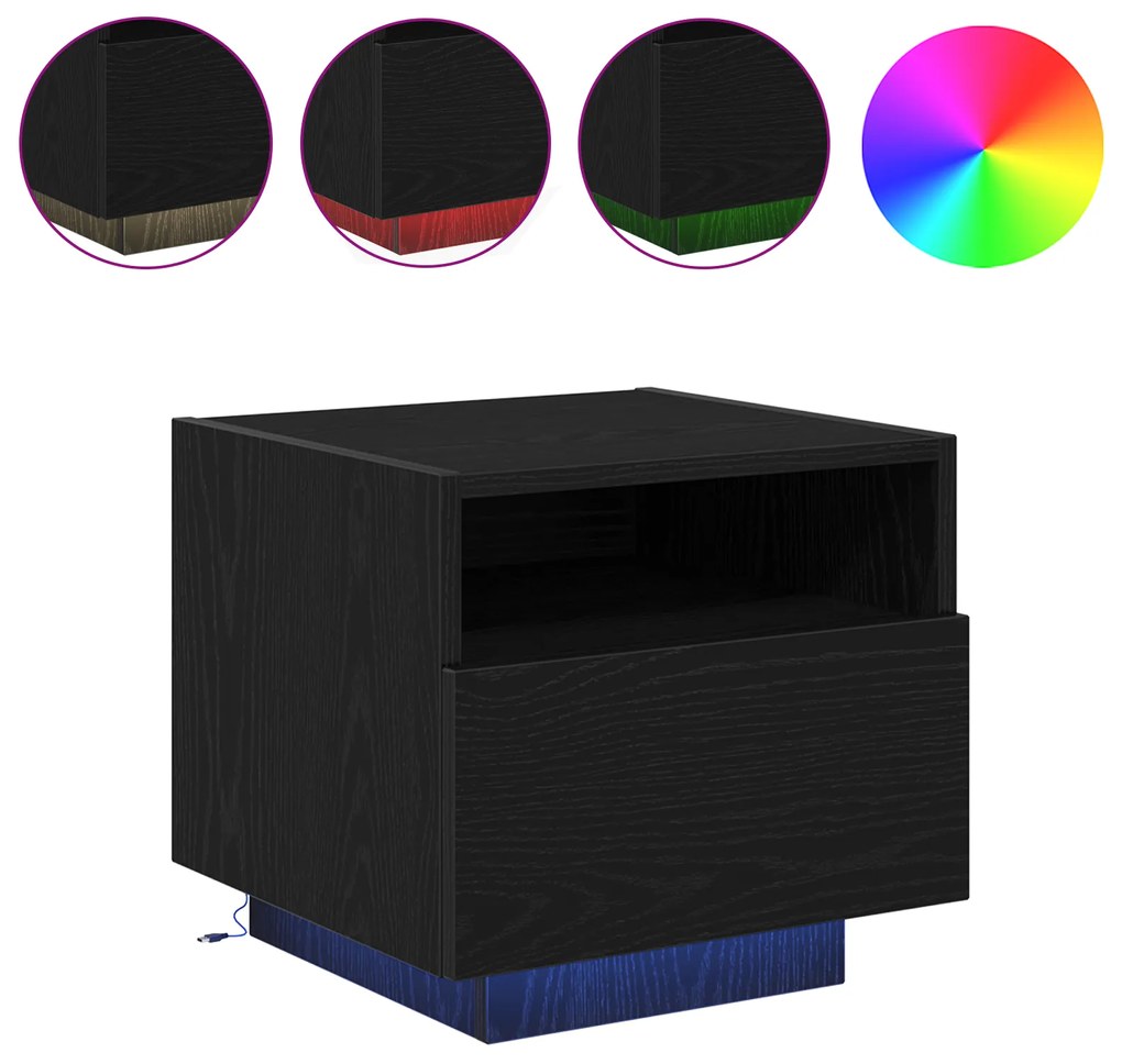 vidaXL Κομοδίνα με LED Φώτα 2 τεμ Μαύρη Δρυς 40x39x37 εκ