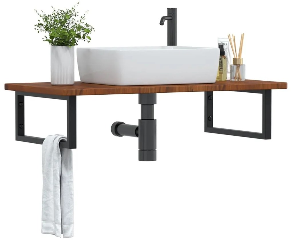 Ράφι Νιπτήρα Τοίχου από Ατσάλι / Μασίφ Ξύλο Δρυός