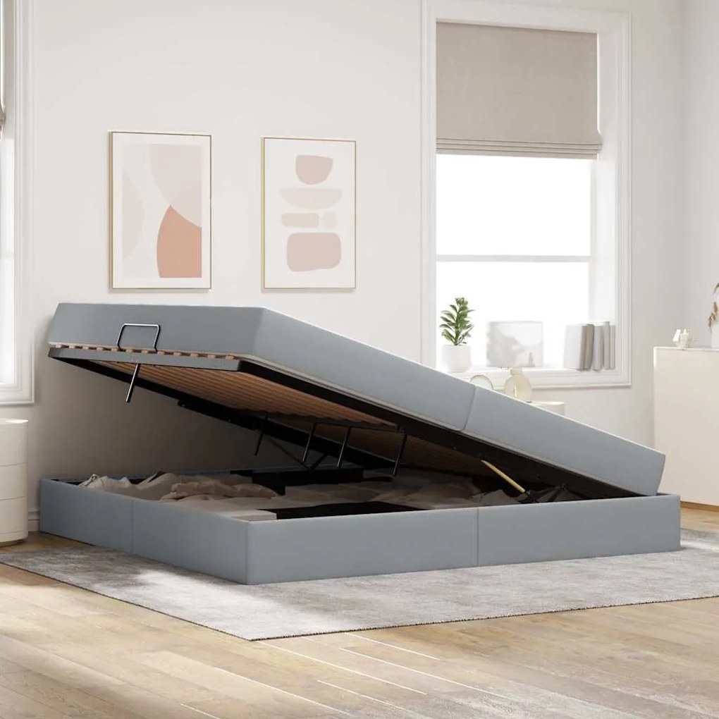 vidaXL Κρεβάτι με αποθηκευτικό χώρο και στρώμα με στρώμα Ανοιχτό γκρι