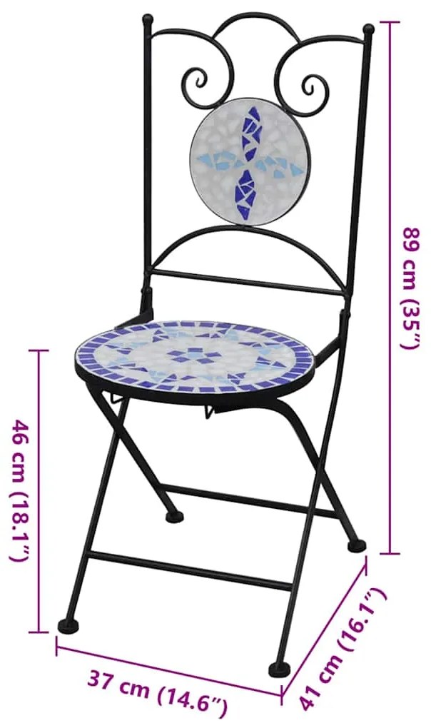 vidaXL Καρέκλες Bistro Πτυσσόμενες 2 τεμ. Μπλε / Λευκό Κεραμικές