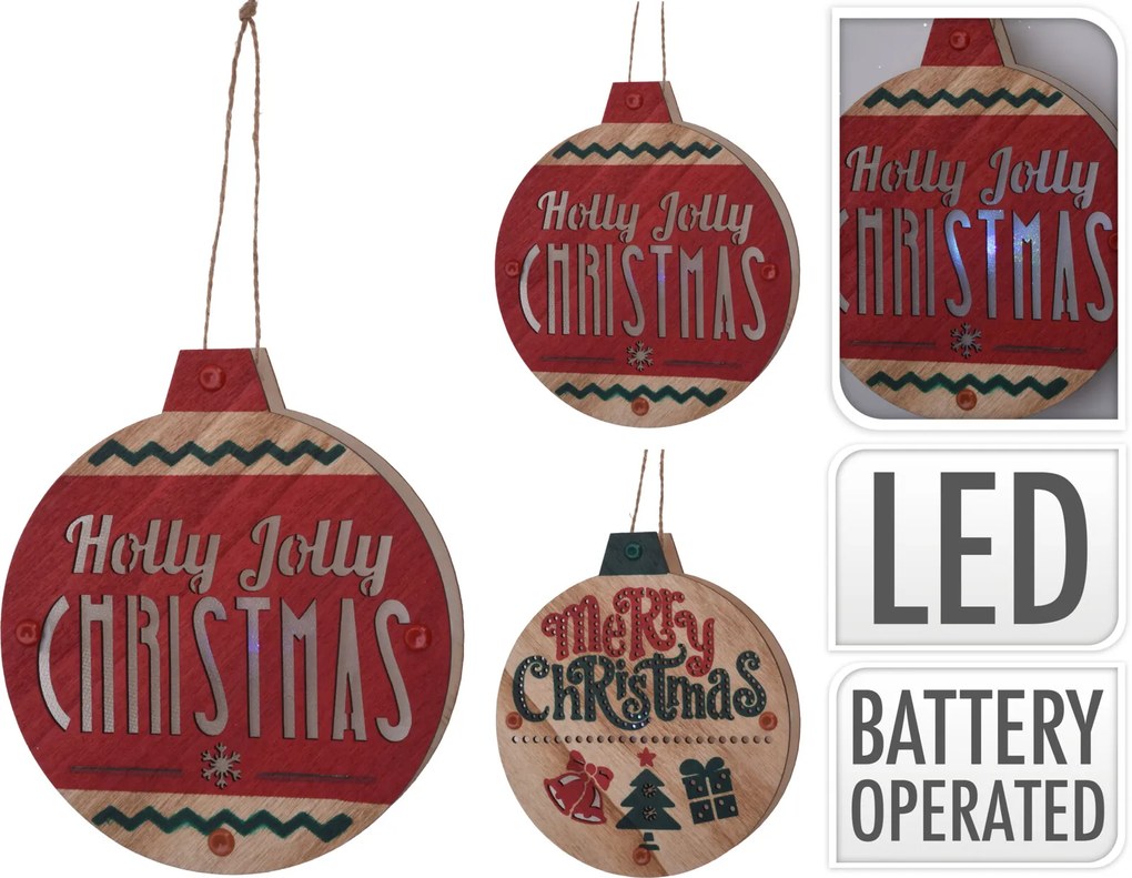 JΚ Home Décor - Στολίδι Μπάλα LED Ξύλινο 15cm 2Σχδ