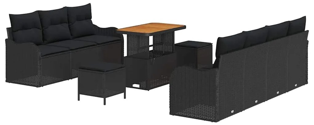 vidaXL Σετ Καναπέ Κήπου Ρυθμιζόμενο ύψος 10 pcs Μαύρο συνθετικό ρατάν