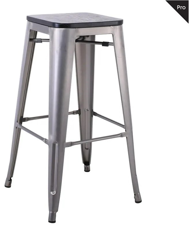 RELIX Wood Σκαμπό Bar-Pro, Απόχρωση Metal με Διακοσμητική Σκουριά, Απόχρωση Ξύλου Μαύρο  43x43 H.76cm Ε5190W,6Β