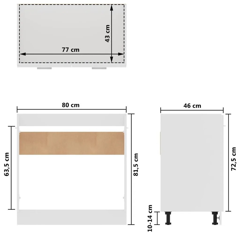 Ντουλάπι Νεροχύτη Λευκό 80x46x81,5 εκ. Επεξ. Ξύλο - Λευκό