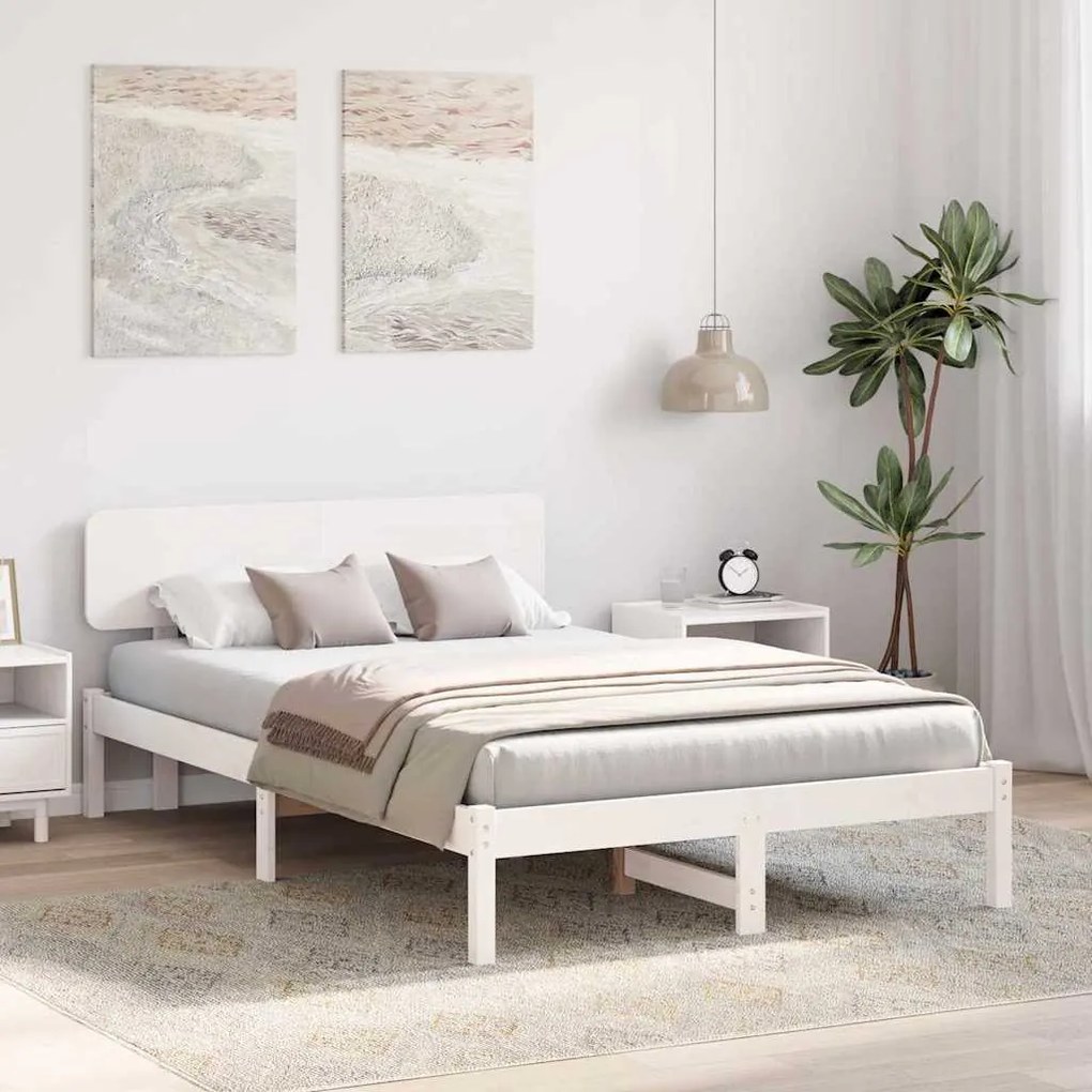 vidaXL Σκελετός Κρεβατιού Λευκό 140 x 190 cm Μασίφ ξύλο πεύκου