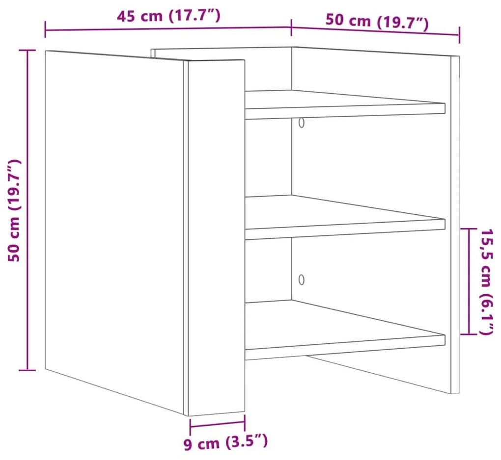 Κομοδίνο Μαύρο 45x50x50 εκ. από Επεξεργασμένο Ξύλο - Μαύρο